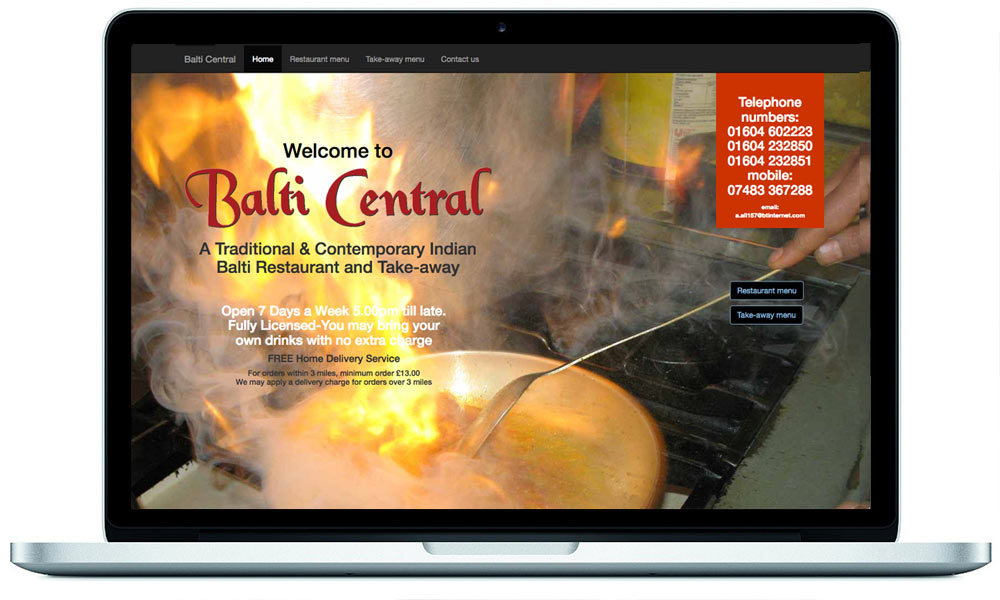 Promotional website for a balti restaurant in Northampton designed by McKie Associates